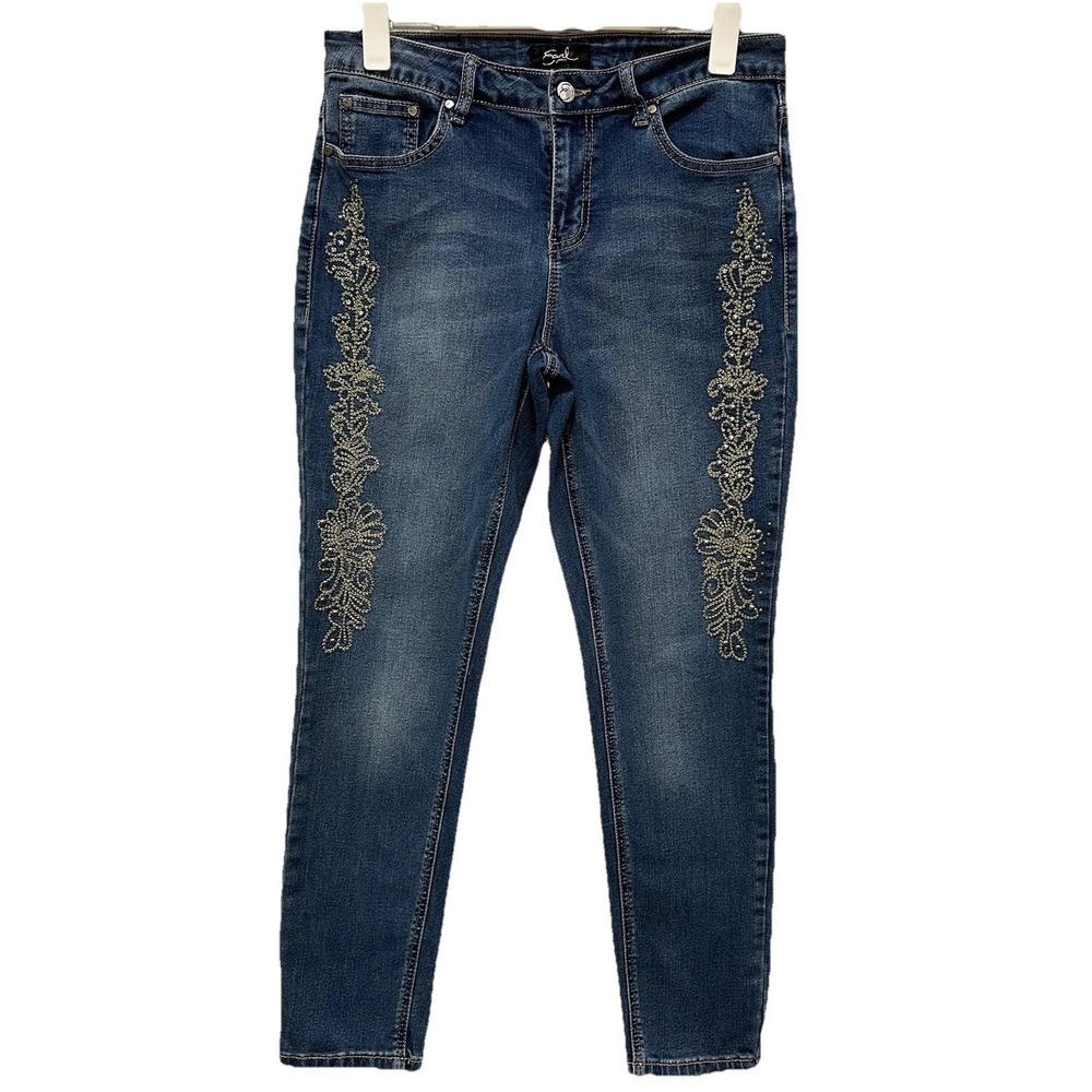 Earl Jeans Women's Size 8 Denim Blue Skinny Ankle Embroidered Studs Stretch